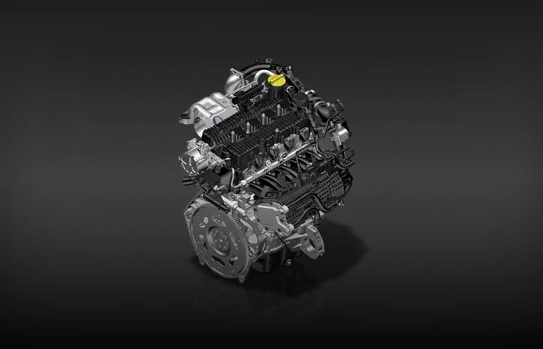 Motor do sistema MHEV do Jeep Commander com componentes expostos sobre fundo escuro.